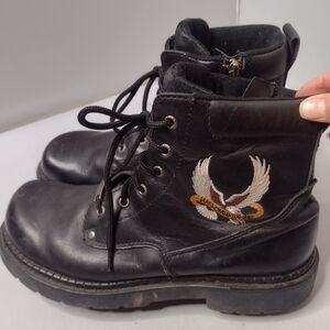 Harley-Davidson Black Leather Lace-Up Boots